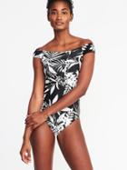 Old Navy Womens Off-the-shoulder Swimsuit For Women Black & White Palm Print Size Xxl