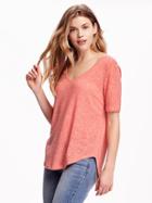 Old Navy Relaxed Hi Lo Linen Blend Tee For Women - Briquette