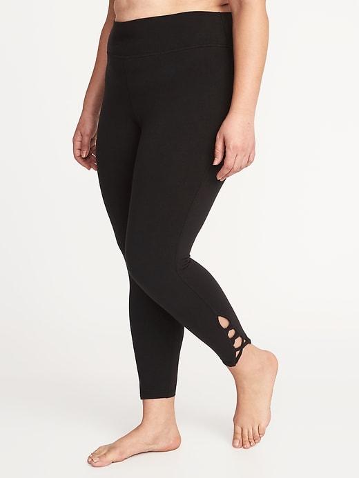 Old Navy Womens High-rise Plus-size Lattice-hem 7/8-length Leggings Black Size 4x