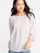 Striped Balloon-sleeve Top For Women