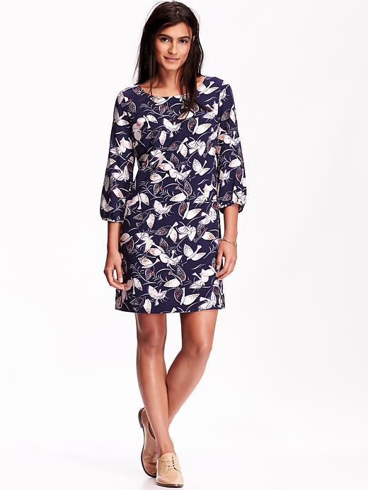 Old Navy Womens Printed Shift Dress Size L Tall - Navy Blue Print