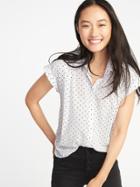 Old Navy Womens Relaxed Lightweight Polka-dot Cap-sleeve Shirt For Women Black/white Dots Size L
