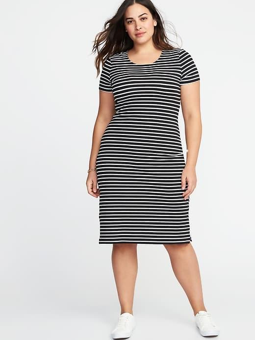 Old Navy Womens Relaxed Plus-size Midi Tee Dress O.n. New Black Stripe Size 1x