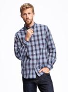 Old Navy Regular Fit Classic Plaid Shirt For Men - Ink Blue