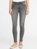 Old Navy Womens Mid-rise Distressed Raw-edge Gray Rockstar Jeans For Women Gray Size 0