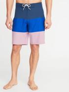 Built-in Flex Color-blocked Board Shorts For Men - 10-inch Inseam