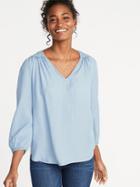 Old Navy Womens Shirred Tencel Swing Blouse For Women Light Wash Size M