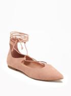 Old Navy Sueded Ghillie Lace Up Flats For Women - Blushin Up