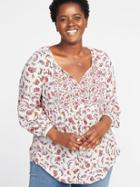 Old Navy Womens Mixed-print Crinkle-crepe Plus-size Blouse White Floral Size 1x