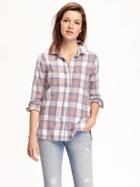 Old Navy Classic Flannel Shirt For Women - Gray/pink Love