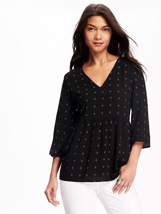 Old Navy Printed Peplum Hem Blouse For Women - Black Print