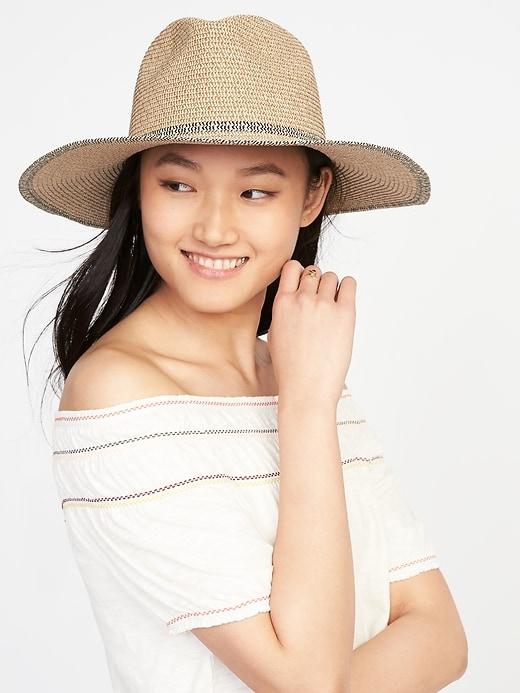 Old Navy Womens Wide-brim Straw Fedora For Women Natural Combo Size L/xl