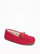 Old Navy Womens Faux-suede Sherpa-lined Moccasin Slippers For Women Robbie Red Size 6