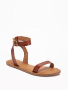 Old Navy Faux Leather Ankle Strap Sandals For Women - Cognac Brown