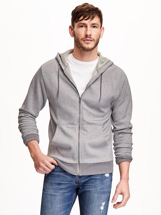 Old Navy Textured Zip Hoodie For Men - Heather Grey