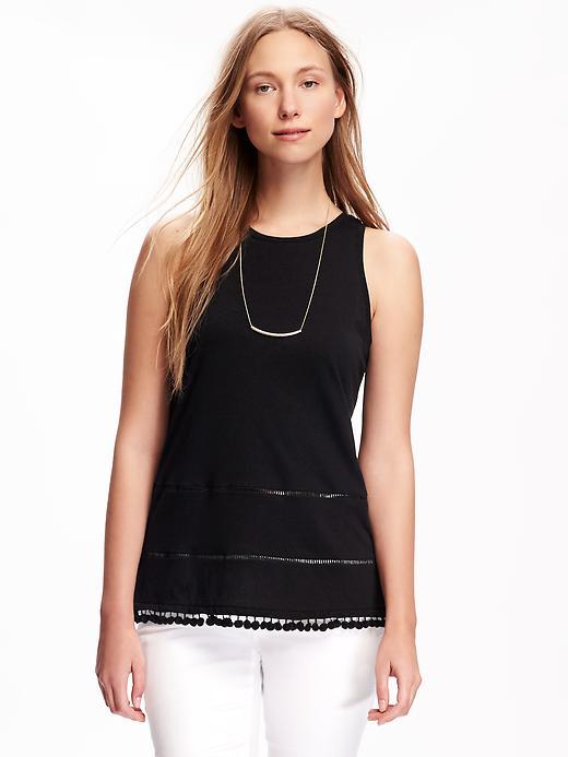 Old Navy Relaxed Pom Pom Tank For Women - Black