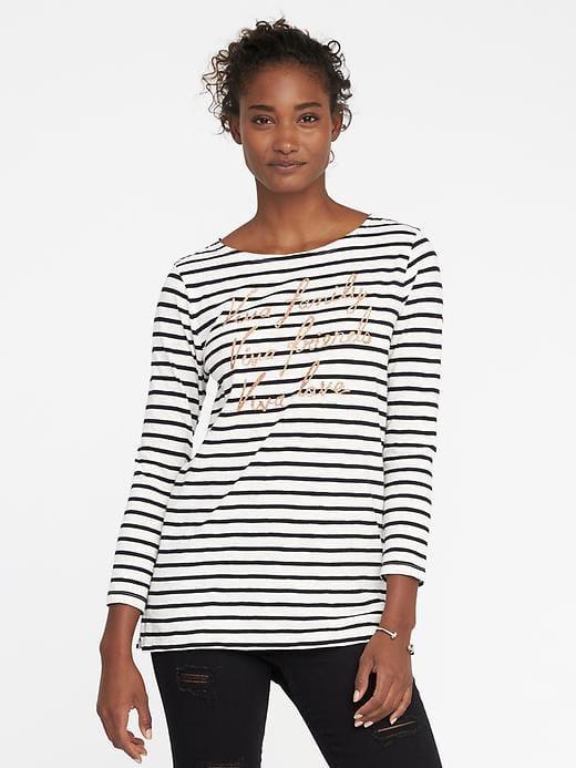 Old Navy Relaxed Glitter Graphic Mariner Stripe Tee For Women - White Stripe