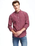 Old Navy Slim Fit Plaid Oxford Stretch Shirt For Men - Red Aloud