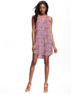 Old Navy Patterned V Neck Shift Dress For Women - Pink Print