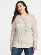 Old Navy Womens Plus-size Lace-yoke Cable-knit Sweater Oatmeal Size 3x