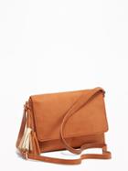 Old Navy Womens Sueded Flap-front Crossbody Bag For Women Cognac Brown Size One Size