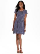 Old Navy Womens Jersey Fit &amp; Flare Dresses - Navy Dots