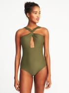 Old Navy Womens Twist-strap Cutout Swimsuit For Women Hunter Pines Size Xs