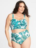 Old Navy Womens Plus-size Twist-front Long-line Swim Top Green Palm Leaf Size 2x