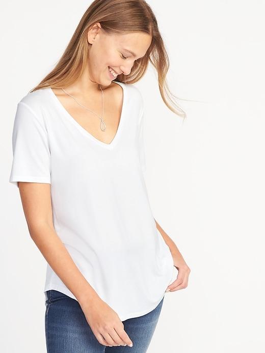 Old Navy Womens Luxe Curved-hem V-neck Tee For Women Cream Size Xl
