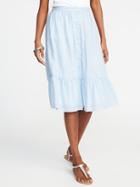 Old Navy Womens Button-front Midi Skirt For Women Blue Stripe Size L