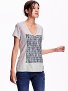 Old Navy Womens Graphic V Neck Tee Size L - Light Heather Gray