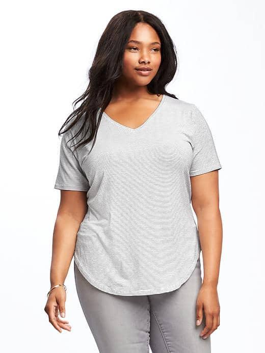 Old Navy Relaxed Curved Hem V Neck Tee - White Stripe