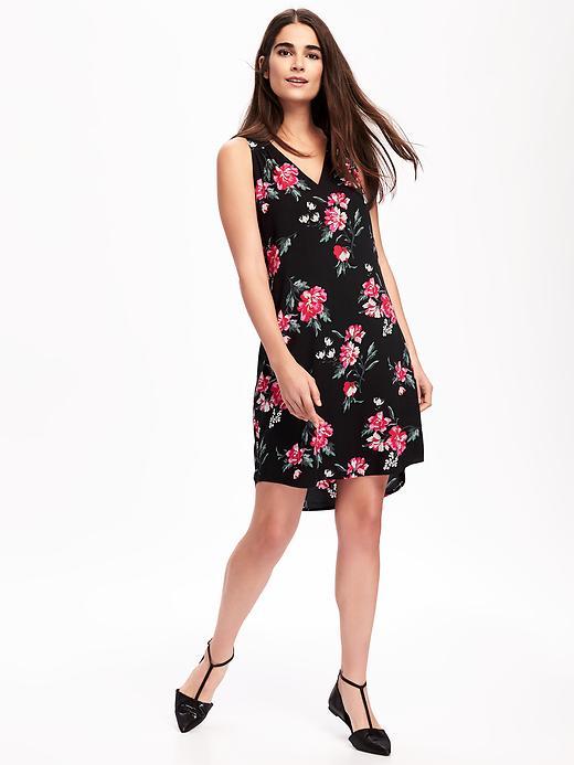 Old Navy V Neck Shift Dress For Women - Black Floral