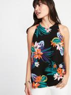 Old Navy Womens Relaxed High-neck Sleeveless Top For Women Black Floral Size Xs