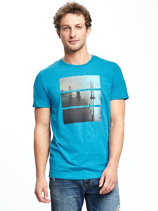 Old Navy Graphic Crew Neck Tee For Men - Cerulean Warbler