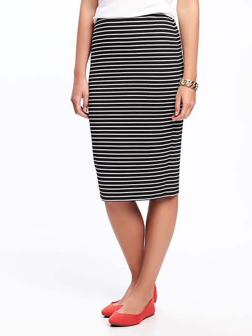 Old Navy Jersey Pencil Midi Skirt For Women - White Stripe