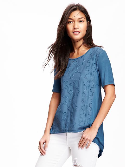 Old Navy Eyelet Front Jersey Hi Lo Hem Top For Women - Ancient Mariner