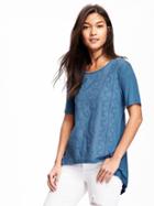Old Navy Eyelet Front Jersey Hi Lo Hem Top For Women - Ancient Mariner