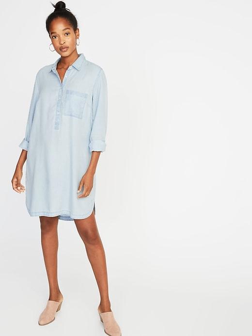 Old Navy Womens Chambray Shirt Dress For Women Light Wash Size S