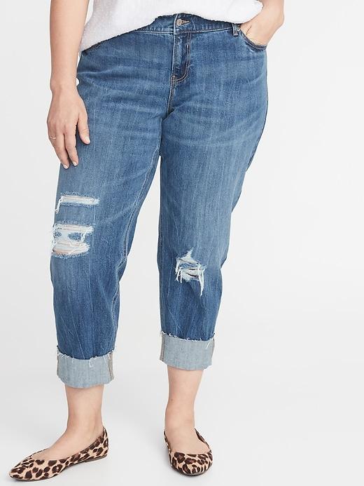 Mid-rise Plus-size Boyfriend Straight Distressed Jeans