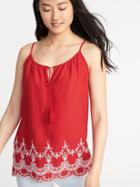Old Navy Womens Sleeveless Tassel-tie Cutwork Top For Women Red/white Size Xl