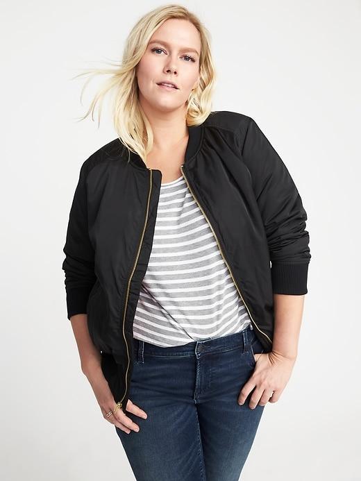 Old Navy Womens Plus-size Nylon Bomber Jacket Black Size 1x