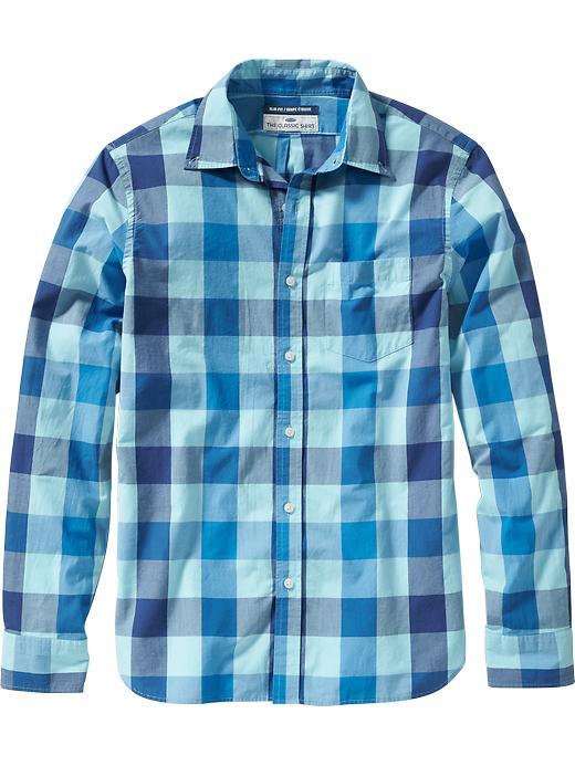 Old Navy Mens Slim Fit Classic Shirts Size Xxxl Big - Blue Buffalo Plaid