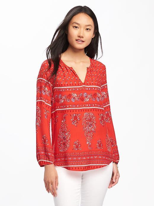 Old Navy Relaxed Shirred Blouse For Women - Red Print