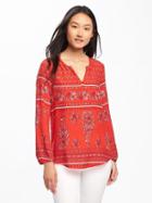 Old Navy Relaxed Shirred Blouse For Women - Red Print