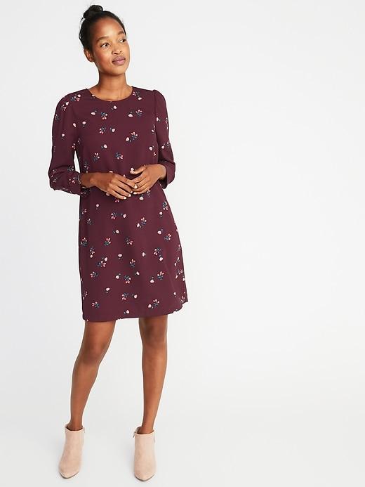 Old Navy Womens Crepe Shift Dress For Women Burgundy Ditsy Floral Size S
