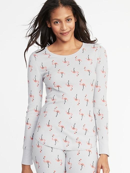 Old Navy Womens Slim-fit Printed Thermal-knit Tee For Women Flamingo Size S