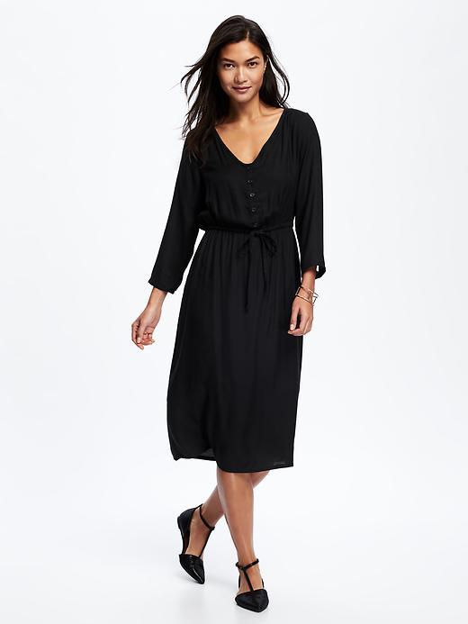 Old Navy Tie Waist Crepe Midi For Women - Black