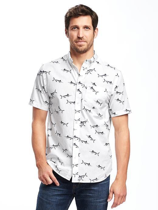 Old Navy Classic Slim Fit Poplin Shirt For Men - Cream