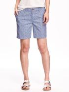 Old Navy Printed Everyday Twill Shorts For Women 7 - Blue Ditsy Floral